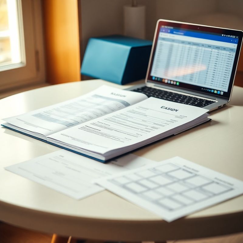 Documente fiscale organizate și laptop afișând date structurate pe o masă albă caldă